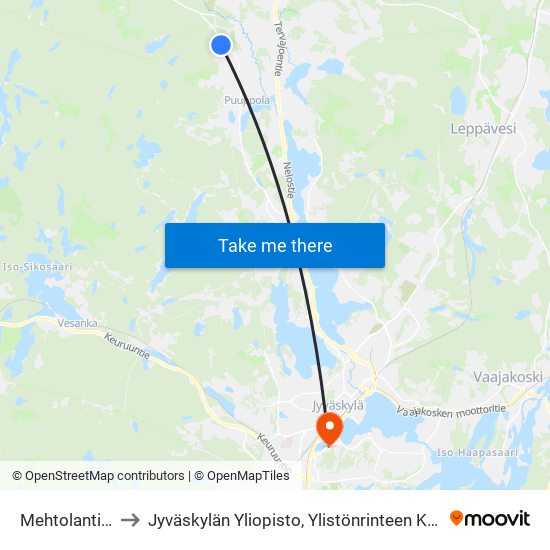Mehtolantie E to Jyväskylän Yliopisto, Ylistönrinteen Kampus map