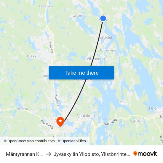 Mäntyrannan Koulu E to Jyväskylän Yliopisto, Ylistönrinteen Kampus map