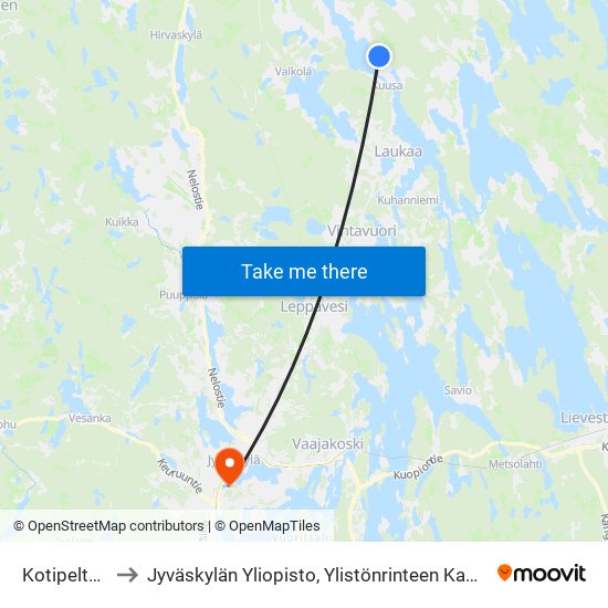 Kotipelto E to Jyväskylän Yliopisto, Ylistönrinteen Kampus map