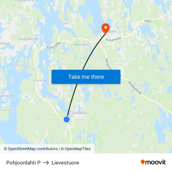 Pohjoonlahti P to Lievestuore map