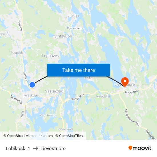 Lohikoski 1 to Lievestuore map