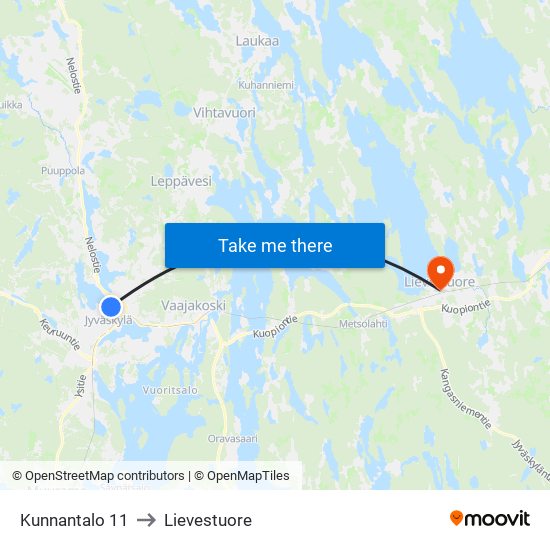 Kunnantalo 11 to Lievestuore map