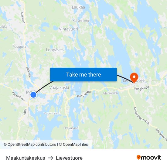 Maakuntakeskus to Lievestuore map