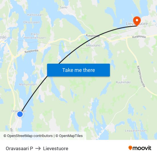 Oravasaari P to Lievestuore map