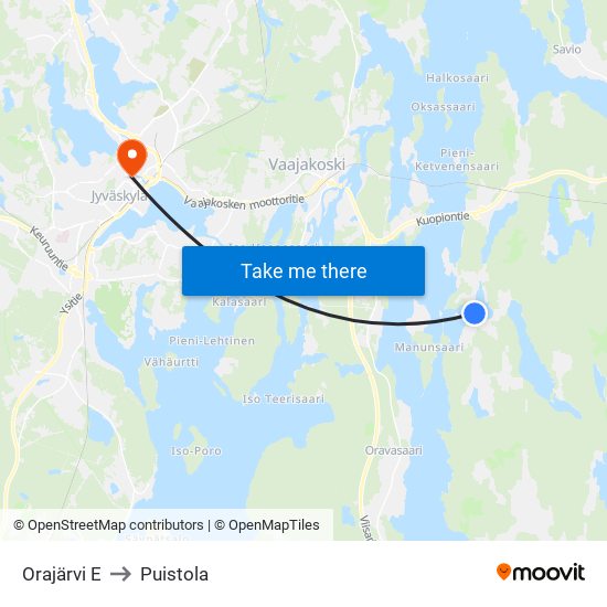 Orajärvi E to Puistola map