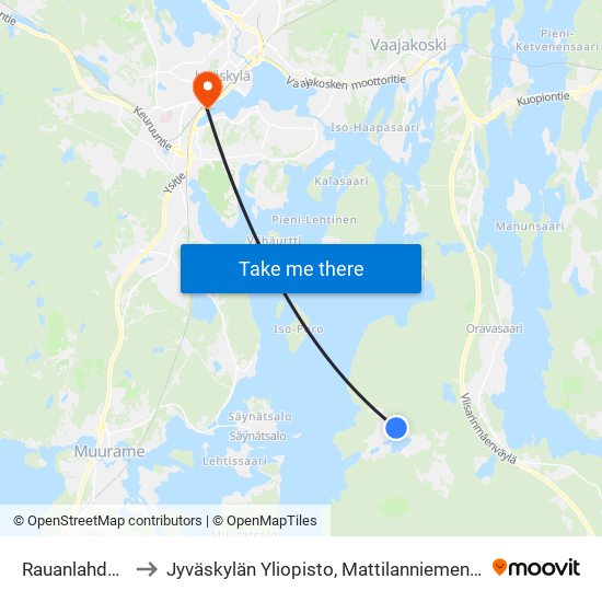 Rauanlahdentie to Jyväskylän Yliopisto, Mattilanniemen Kampus map