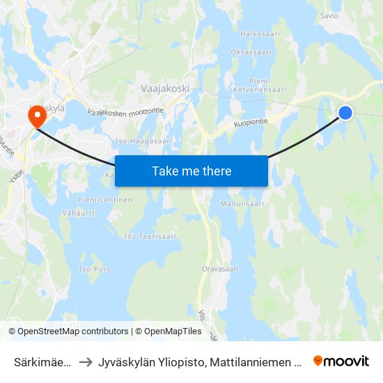 Särkimäentie to Jyväskylän Yliopisto, Mattilanniemen Kampus map