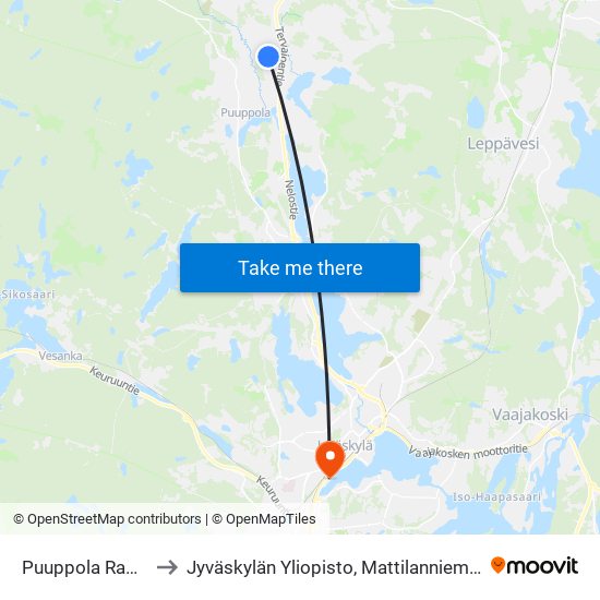 Puuppola Ramppi E to Jyväskylän Yliopisto, Mattilanniemen Kampus map