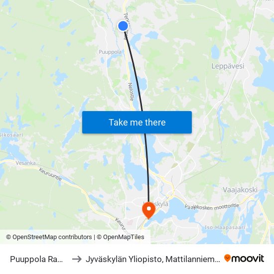 Puuppola Ramppi P to Jyväskylän Yliopisto, Mattilanniemen Kampus map