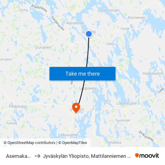 Asemakatu P to Jyväskylän Yliopisto, Mattilanniemen Kampus map