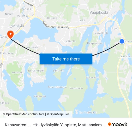 Kanavuoren Koulu to Jyväskylän Yliopisto, Mattilanniemen Kampus map