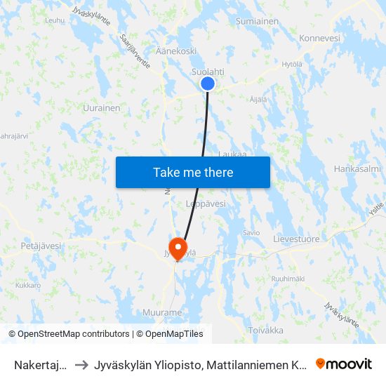 Nakertaja P to Jyväskylän Yliopisto, Mattilanniemen Kampus map