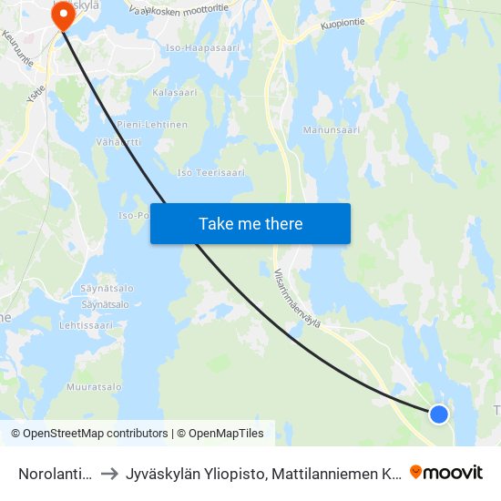 Norolantie P to Jyväskylän Yliopisto, Mattilanniemen Kampus map