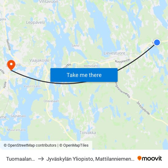 Tuomaalantie L to Jyväskylän Yliopisto, Mattilanniemen Kampus map