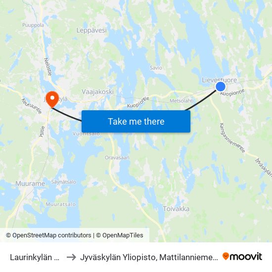 Laurinkylän Koulu to Jyväskylän Yliopisto, Mattilanniemen Kampus map