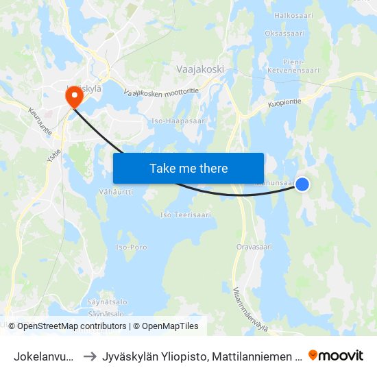 Jokelanvuori E to Jyväskylän Yliopisto, Mattilanniemen Kampus map