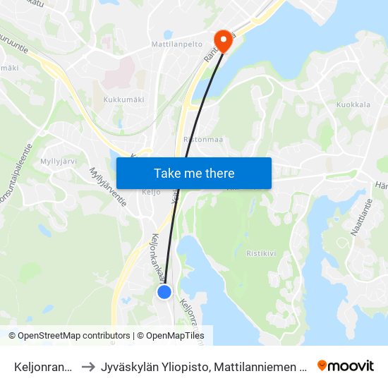 Keljonranta P to Jyväskylän Yliopisto, Mattilanniemen Kampus map