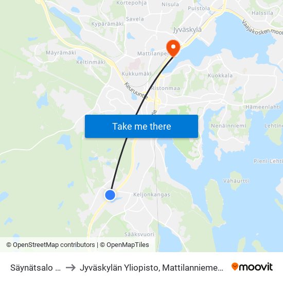 Säynätsalo Th E to Jyväskylän Yliopisto, Mattilanniemen Kampus map