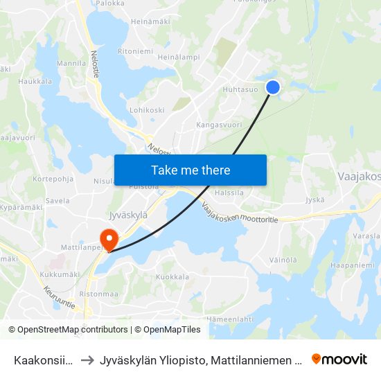 Kaakonsiipi 2 to Jyväskylän Yliopisto, Mattilanniemen Kampus map