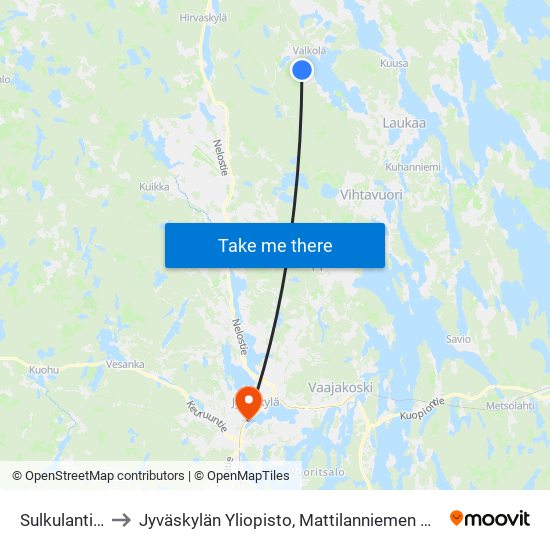 Sulkulantie E to Jyväskylän Yliopisto, Mattilanniemen Kampus map