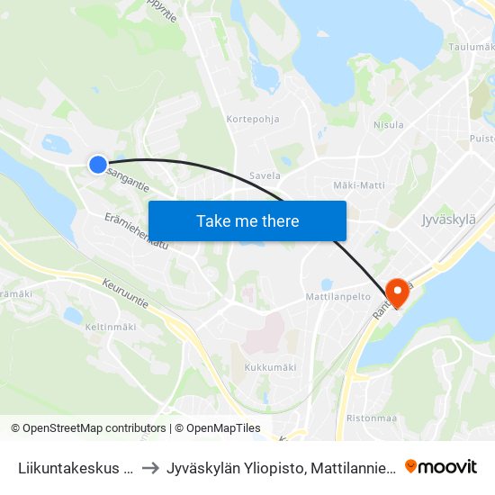 Liikuntakeskus Killeri 2 to Jyväskylän Yliopisto, Mattilanniemen Kampus map
