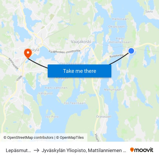 Lepäsmutka I to Jyväskylän Yliopisto, Mattilanniemen Kampus map