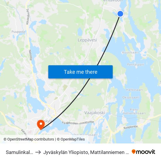 Samulinkallio I to Jyväskylän Yliopisto, Mattilanniemen Kampus map