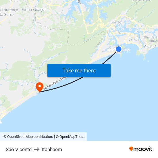 São Vicente to Itanhaém map
