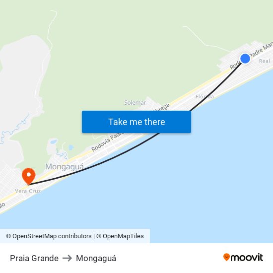 Praia Grande to Mongaguá map