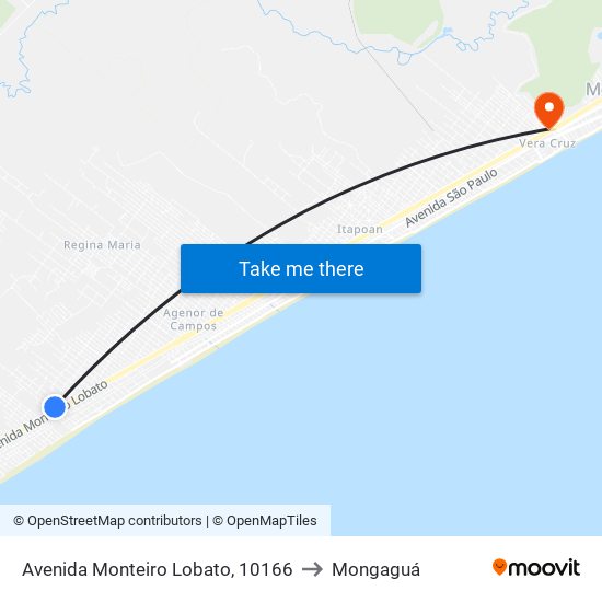 Avenida Monteiro Lobato, 10166 to Mongaguá map