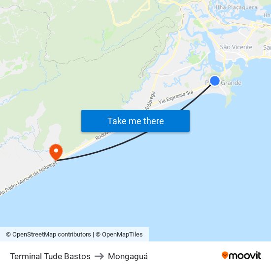 Terminal Tude Bastos to Mongaguá map