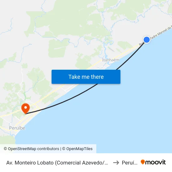 Av. Monteiro Lobato (Comercial Azevedo/Divisa) to Peruíbe map