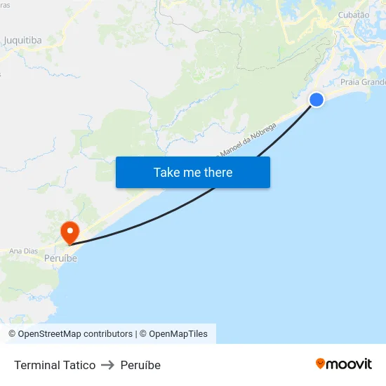 Terminal Tatico to Peruíbe map