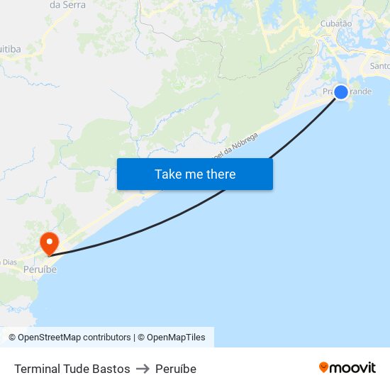 Terminal Tude Bastos to Peruíbe map