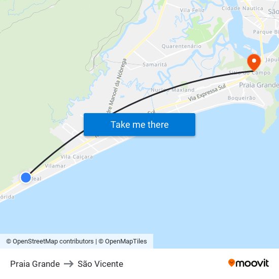 Praia Grande to São Vicente map