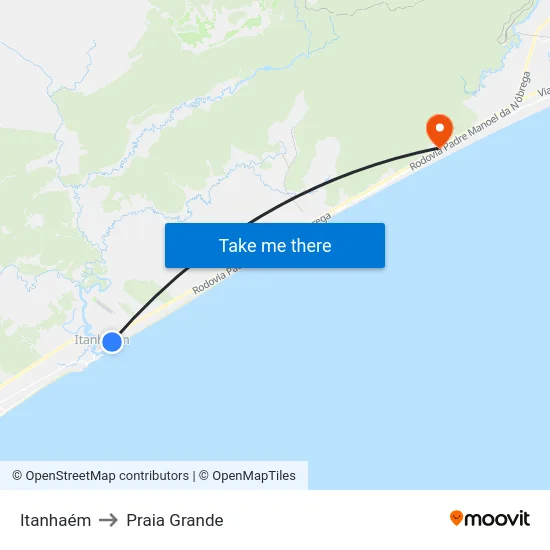 Itanhaém to Praia Grande map