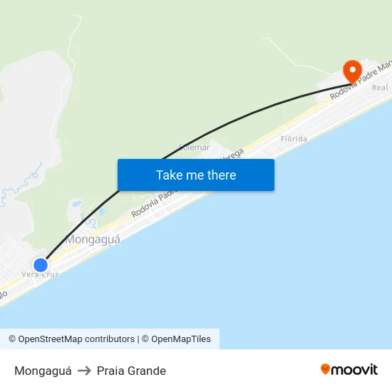 Mongaguá to Praia Grande map