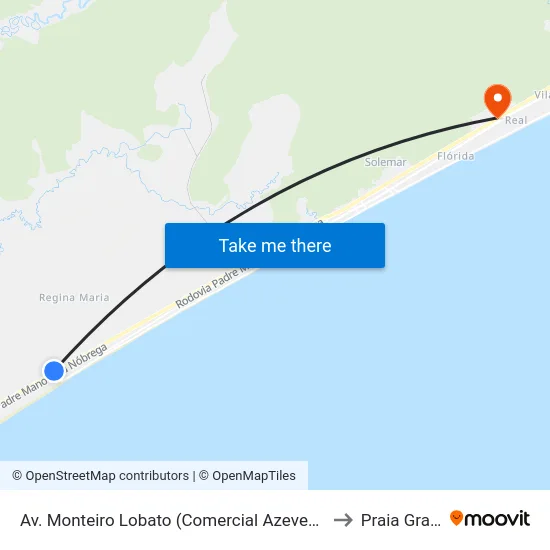 Av. Monteiro Lobato (Comercial Azevedo/Divisa) to Praia Grande map