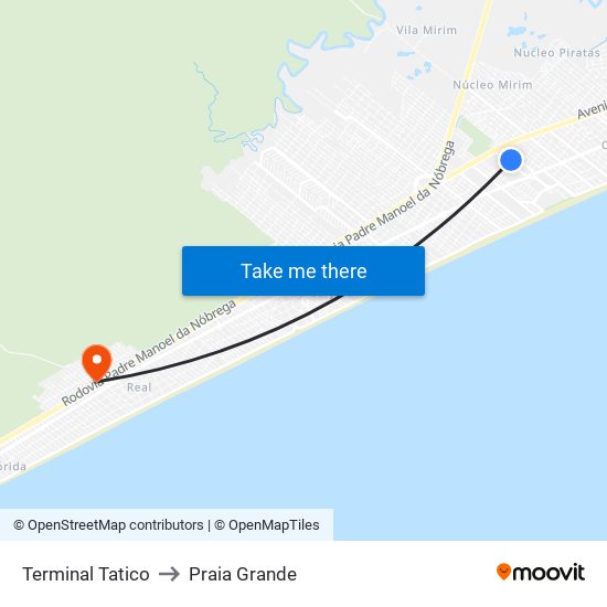 Terminal Tatico to Praia Grande map