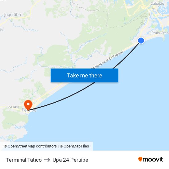 Terminal Tatico to Upa 24 Peruíbe map