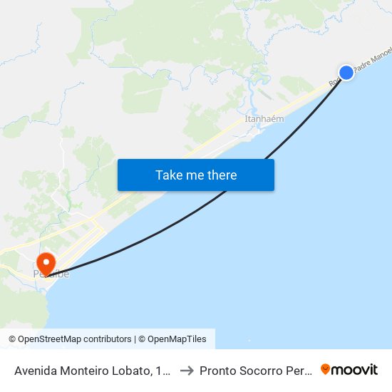 Avenida Monteiro Lobato, 10166 to Pronto Socorro Peruibe map
