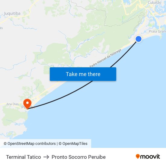Terminal Tatico to Pronto Socorro Peruibe map
