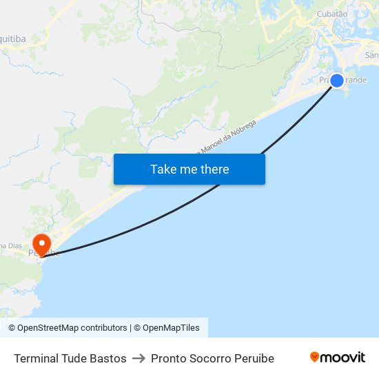 Terminal Tude Bastos to Pronto Socorro Peruibe map