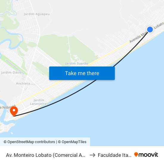 Av. Monteiro Lobato (Comercial Azevedo/Divisa) to Faculdade Itanhaém map