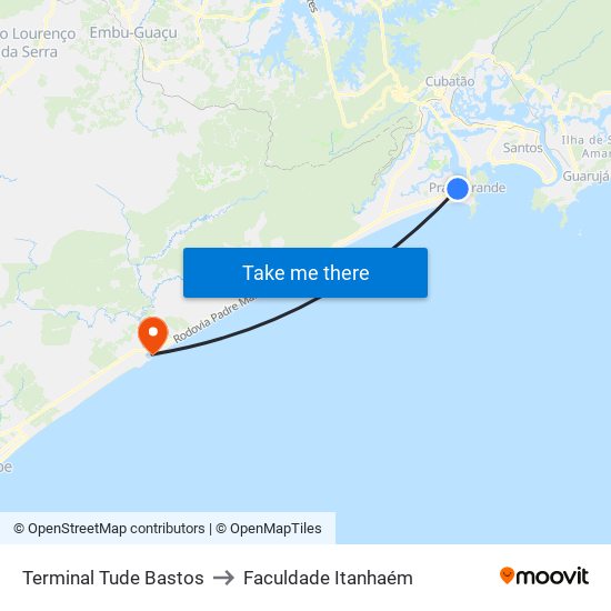 Terminal Tude Bastos to Faculdade Itanhaém map