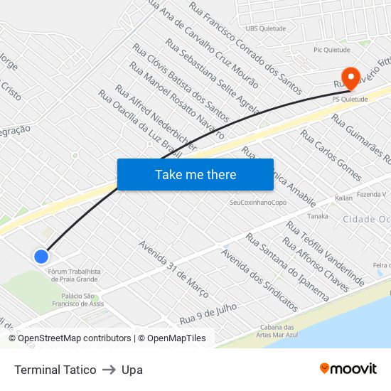 Terminal Tatico to Upa map