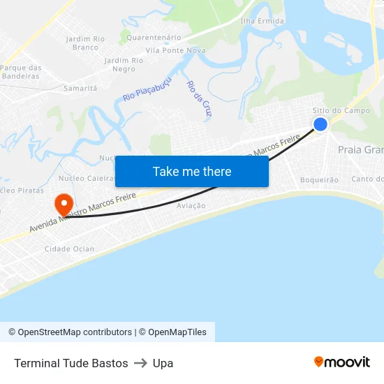 Terminal Tude Bastos to Upa map