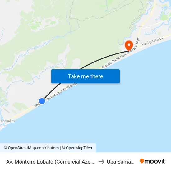 Av. Monteiro Lobato (Comercial Azevedo/Divisa) to Upa Samambaia map