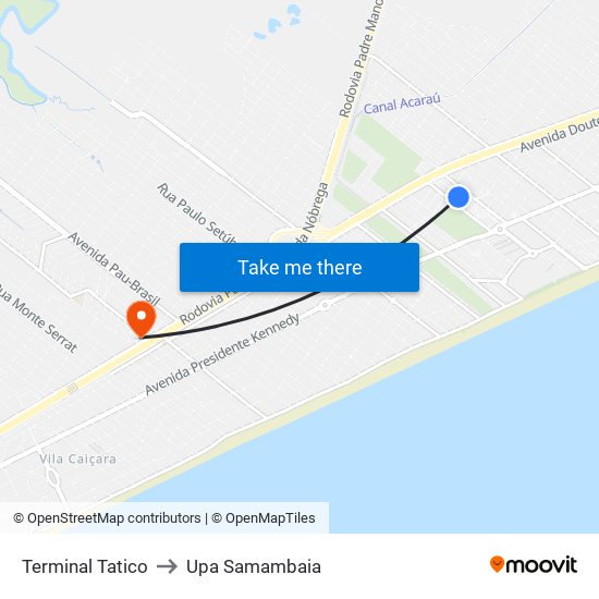 Terminal Tatico to Upa Samambaia map