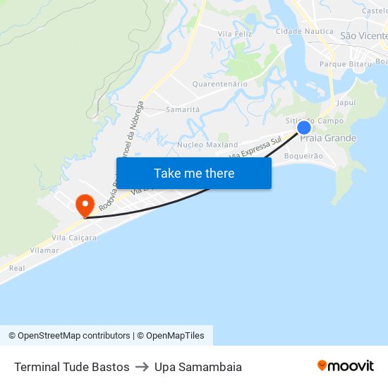 Terminal Tude Bastos to Upa Samambaia map